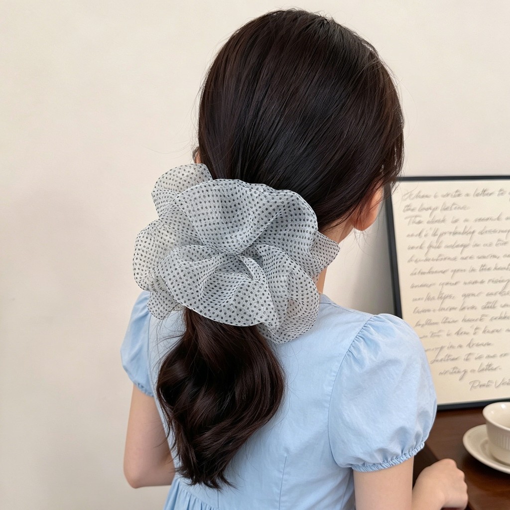 Sheer Tulle Polka Dot Sccrunchie, Dây buộc tóc đa năng thoáng khí nhẹ