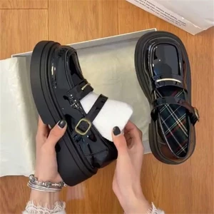 Giày da nhỏ đế dày phong cách Anh quốc màu đen dành cho nữ mùa xuân và mùa thu giày đế bệt ph