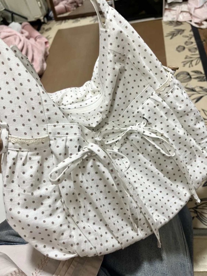 chấm bi túi vải đi lại mới dung tích lớn túi tote đa năng đeo vai nơ giản dị túi đeo chéo du