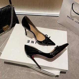 Bow Black High-heeled Shoes For Women New Sexy Temperament Pointed Toe Professional Non-tirin