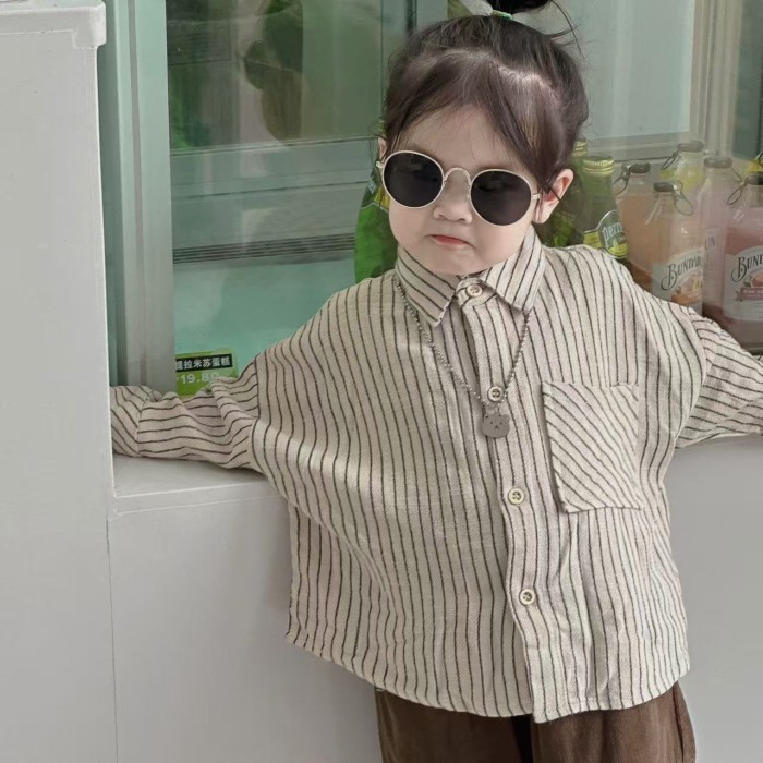 áo sơ mi trẻ em mới mùa xuân cho bé trai và bé gái áo sơ mi dài tay phong cách đại học áo có ve