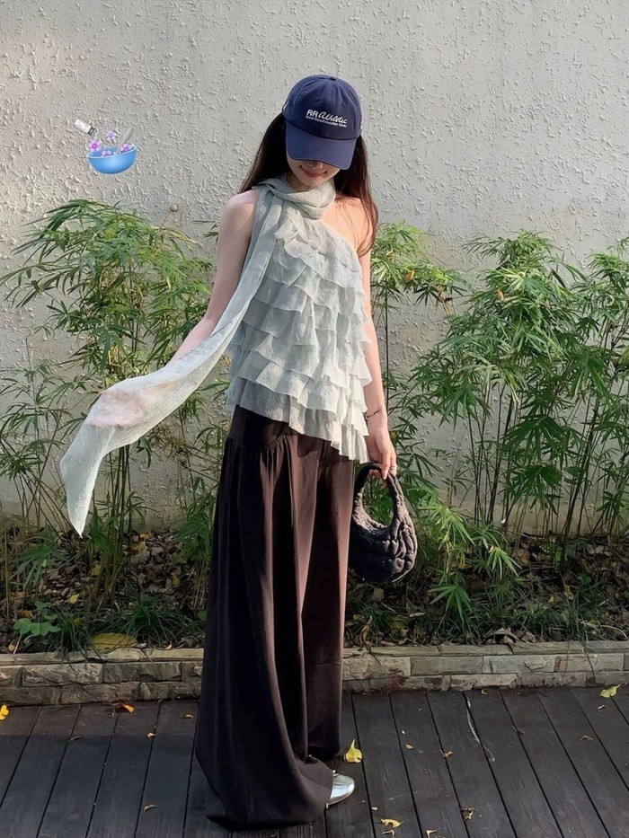 Lớp bánh xù lông bất đối xứng Ruy băng lệch vai