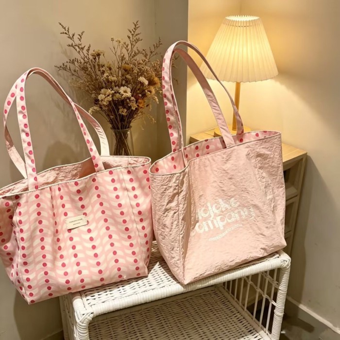 Túi vải canvas chấm bi cao cấp phong cách mới Túi tote sức chứa lớn dành cho nữ Túi mua sắm đe