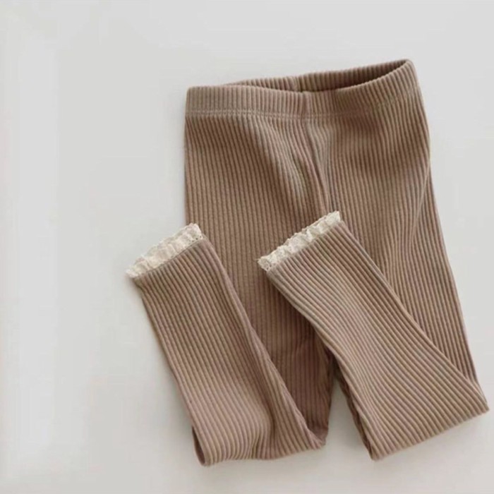 Quần bé gái mới mùa thu đông, quần legging co giãn bên ngoài cho bé gái, nhung viền ren, quần