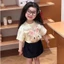 bộ quần áo bé gái cotton nguyên chất, thoải mái và đa năng Áo thun ngắn tay in hình hoạt hình mù