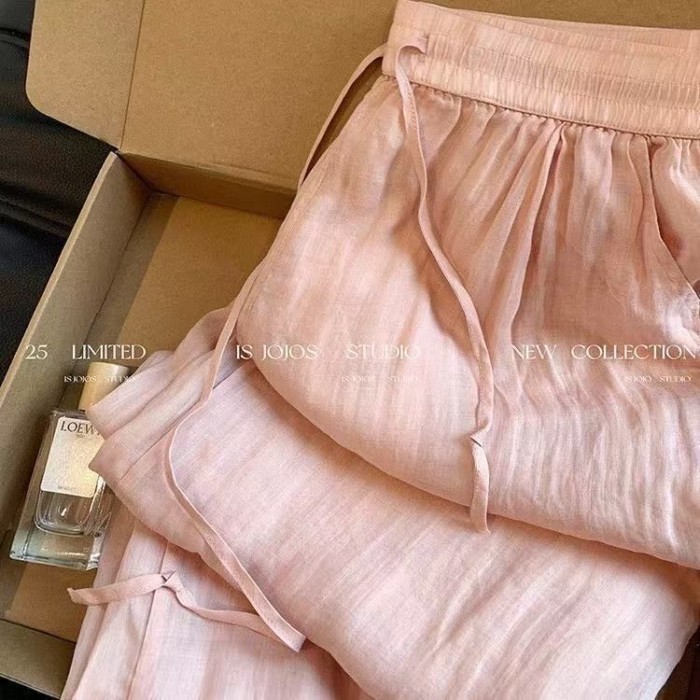 Màu hồng Quần kiểu Trung Quốc mới Quần thêu thêu Mùa hè dành cho nữ Kiểu dáng mỏng Lười treo