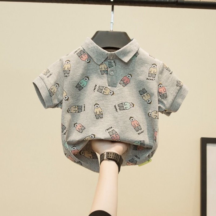 chất liệu cotton nguyên chất mùa hè mới phong cách hoạt hình trẻ em vừa và nhỏ đẹp trai áo thun