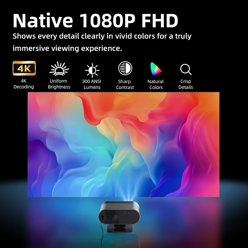 Máy Chiếu Native 1080P GOOJODOQ Độ Sáng 300 ANSI, 4K, HDR, Hỗ Trợ Netflix,Chỉnh Hình Tự Động