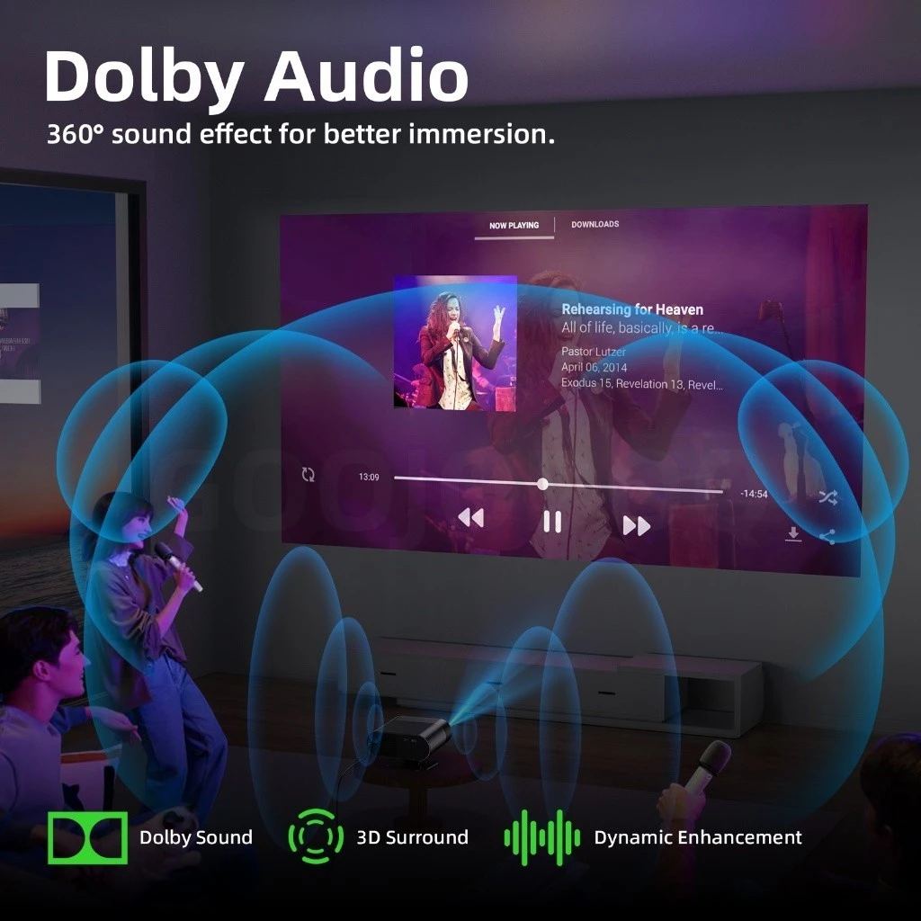Máy Chiếu Native 1080P GOOJODOQ Độ Sáng 300 ANSI, 4K, HDR, Hỗ Trợ Netflix,Chỉnh Hình Tự Động