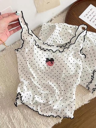 Áo yếm tất liền có đệm ngực, áo yếm nữ, quần short chấm bi, đồ ngủ, bộ đồ hai mảnh mặc ở nhà