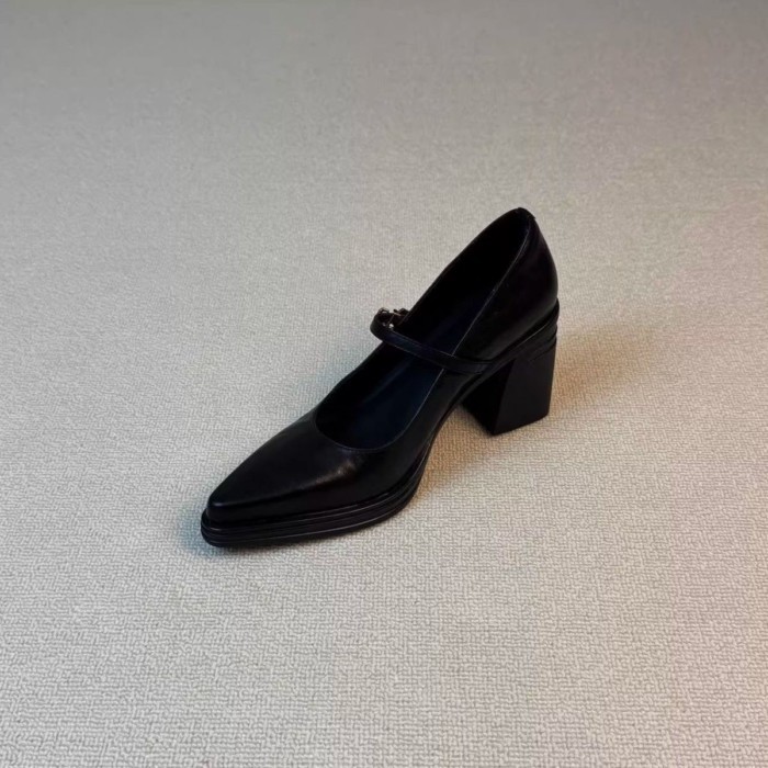 Giày một mảnh mũi nhọn kiểu Pháp có gót dày Mary Jane nữ nông đi lại chuyên nghiệp 7cm