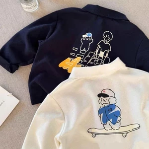 Áo sơ mi Polo trẻ em phong cách mới đẹp trai dài tay đáy Áo thun trẻ em phong cách mới bé hoạ