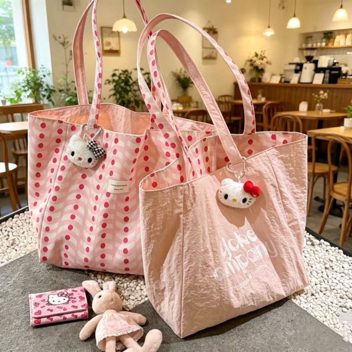 Túi vải canvas chấm bi cao cấp phong cách mới Túi tote sức chứa lớn dành cho nữ Túi mua sắm đe