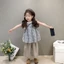 Bé Gái Mùa Hè Áo Vest Bộ Rừng Mới Phong Cách Bé Gái Phong Cách Hàn Quốc Kẻ Sọc Dolly Áo Sơ Mi