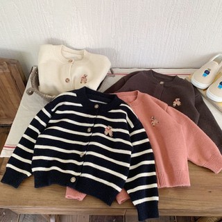 Áo len thêu họa tiết bé trai và bé gái mặc ngoài len sọc dệt kim áo khoác cardigan quần áo trẻ em h