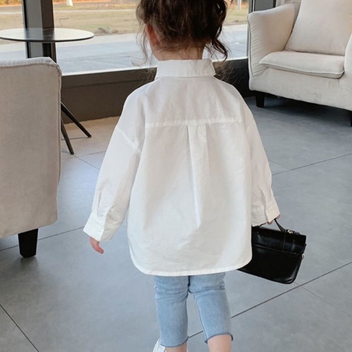 Nữ Quần Áo Mùa Xuân Mới Áo Sơ Mi Trắng Chữ Phong Cách Hàn Quốc Áo Sơ Mi Tay Dài Thời Trang Cho B