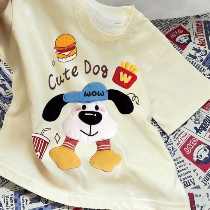 Phim hoạt hình mùa hè ngắn tay búp bê cún con dễ thương phong cách mới dành cho bé trai và bé