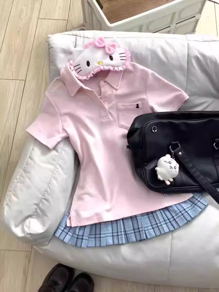 Áo sơ mi Polo ngắn tay có cổ dáng suông giản dị kiểu hàn quốc tay lỡ dành cho đi học
