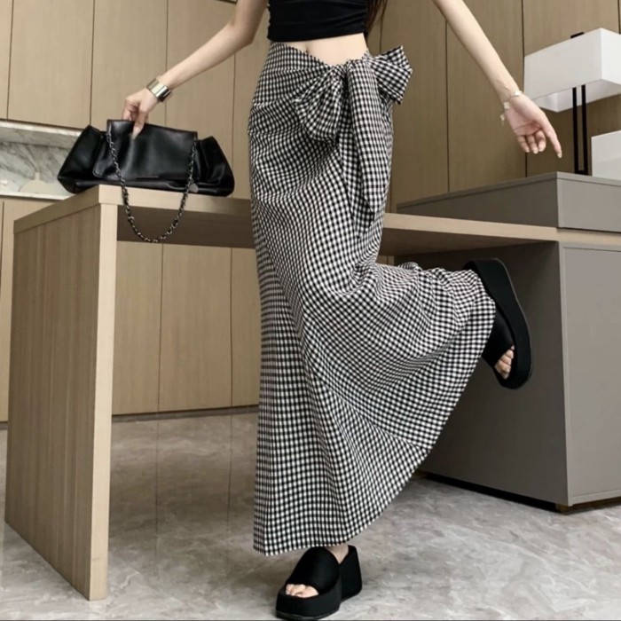 Váy dài kẻ sọc thắt lưng kiểu Pháp dài mùa hè khí chất mới váy dài