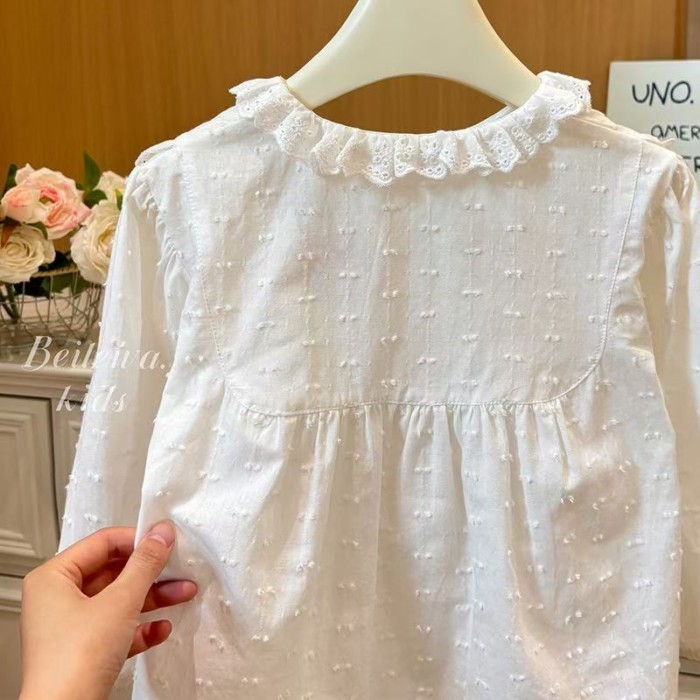Nữ Mới Quần Áo Thu Đông Áo sơ mi thêu trắng đa năng Bé Gái Phong Cách Hàn Quốc Thời Trang Giản D