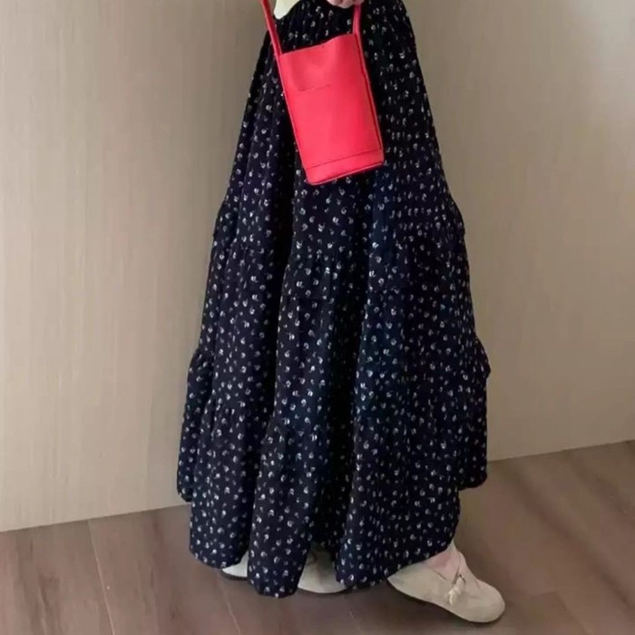 Phụ nữ mới phong cách mùa hè váy hoa cổ điển lưng cao váy chữ a hình ô váy hình quả lê váy dà