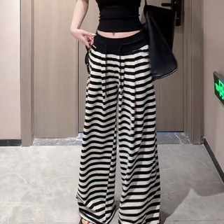 Quần ống rộng sọc trắng đen cho những cô nàng nóng bỏng Quần cạp cao thường ngày Mùa hè Lười