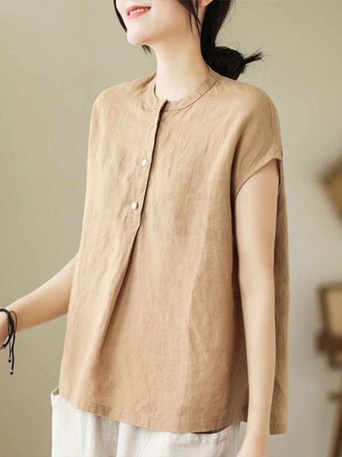Áo thun cotton và lanh không tay mùa hè dành cho nữ cỡ lớn vải lanh nữ mặc mùa hè rộng rãi