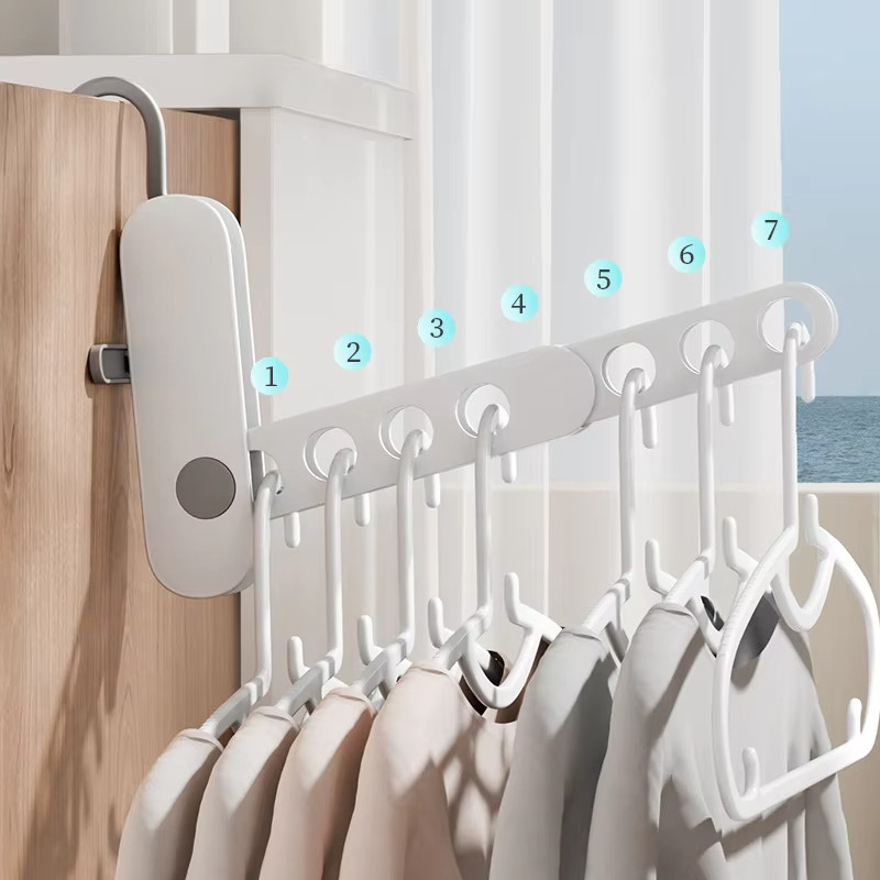 2 Chiếc Có Thể Gập Lại Du Lịch Thanh treo móc quần áo 7 Lỗ Di Động Treo Tường Phơi Móc Treo Du Lịch Có Móc Áo Cắm Trại, Du Lịch Kinh Doanh Hoặc Gia Đình