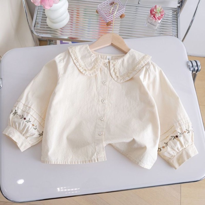 Áo Sơ Mi Bé Gái 25 Quần Áo Xuân Thu Mới Áo Sơ Mi Thời Trang Trẻ Em Bé Gái Áo Ren Dài Tay Áo Sơ M