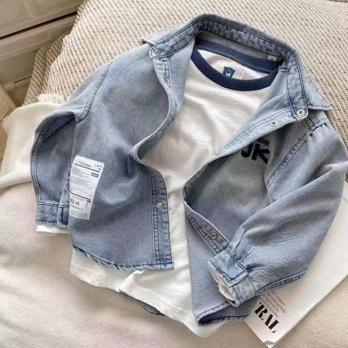 Quần Áo Trẻ Em Áo Khoác Bé Trai Xuân Thu Phong Cách Mới Bé Trai Denim Dài Tay Áo Top Siêu Mềm