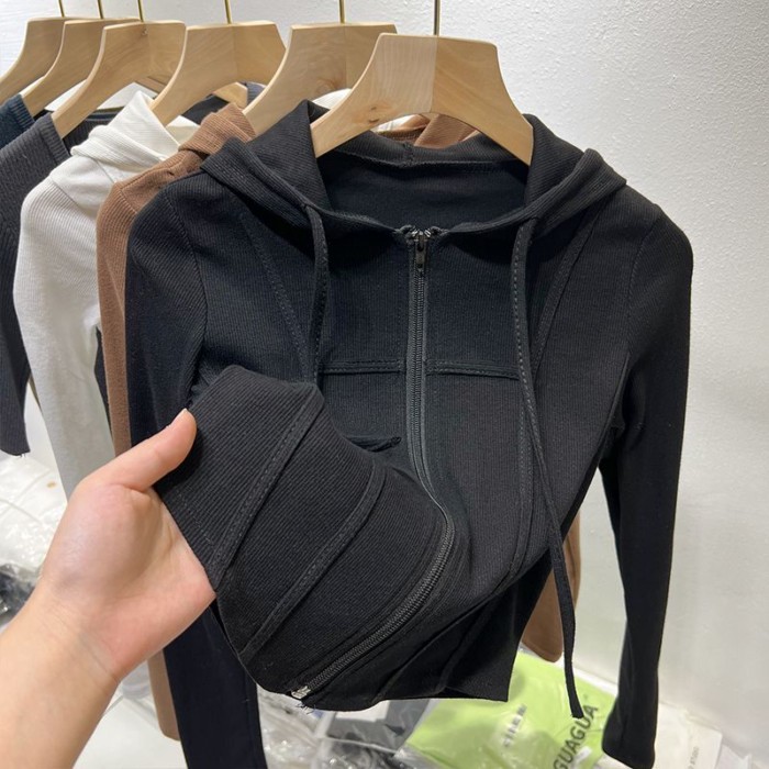 Áo khoác ngắn có mũ trùm đầu cho nữ mùa xuân hè Áo cardigan ngắn dáng ngắn mới dành cho nữ