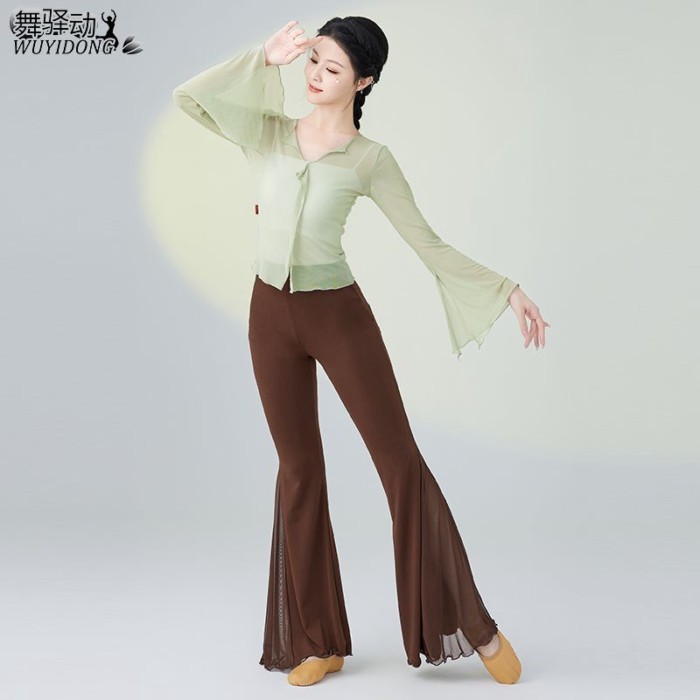 Quần áo tập múa cổ điển, thanh lịch và trang nhã, tập luyện cơ bản, nhảy hiện đại, quần ống loe siê