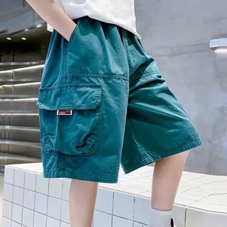 Quần short bé trai mùa hè mới quần trẻ em mùa hè quần vừa và lớn màu nâu cho trẻ em quần yếm