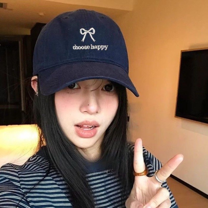 Mũ bóng chày nữ phiên bản Hàn Quốc, mũ lưỡi trai thắt nơ, kiểu dáng mới đa năng, thêu đầu to,