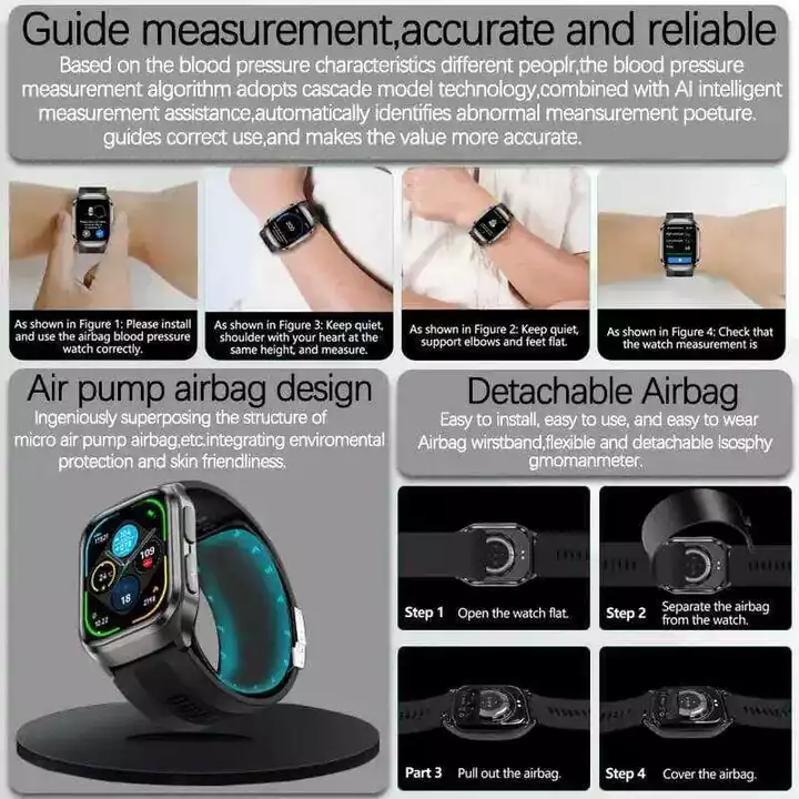 Đồng loại bơm + túi khí đo huyết áp, ECG+PPG, mỡ máu, axit uric, đồng hồ thông minh theo dõi khỏe, chăm sóc sức khỏe – 3