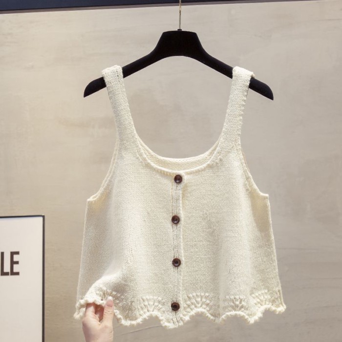 Ren Cardigan Dệt Kim Treo Áo Vest Nữ Xuân Thu Mới Áo Vest Bên Ngoài Lớp Áo Len Áo Vest