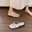 Dép xỏ ngón thời trang phong cách cổ tích nơ đính kim cương giả nữ đế nêm chống trượt dép và