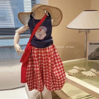Bộ đồ bé gái, quần áo mùa hè, áo vest không tay hoạt hình thời trang cho trẻ em, bộ hai mảnh quần c