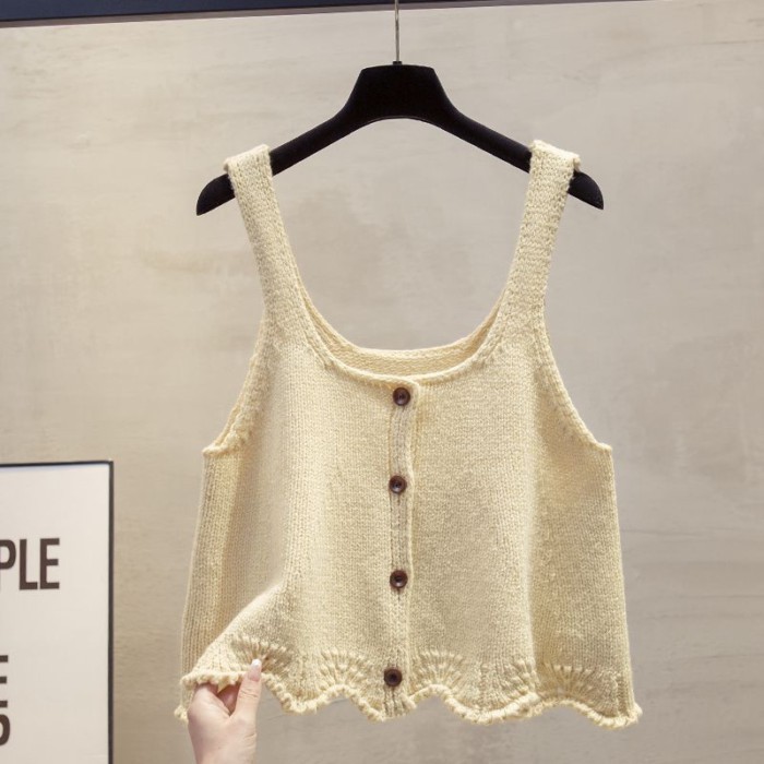 Ren Cardigan Dệt Kim Treo Áo Vest Nữ Xuân Thu Mới Áo Vest Bên Ngoài Lớp Áo Len Áo Vest