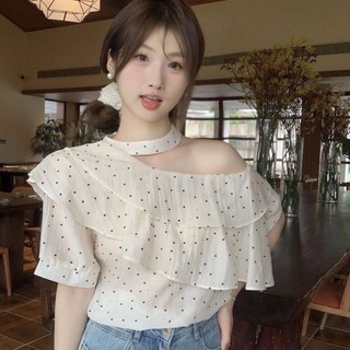 Cổ lá sen , tay phồng, thiết kế cao cấp, sơ mi chấm bi Pháp siêu cổ tích, áo mùa, sơ mi mới sa