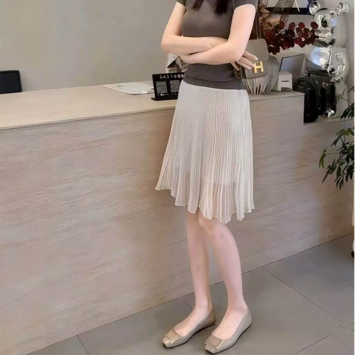 Lan ~ Thiết Kế Rõ Ràng Váy Voan Xếp Ly Nữ Tư Thế Duyên Dáng Thông Minh Thanh Lịch Tính Khí Giữa Viền Mỏng Hơn