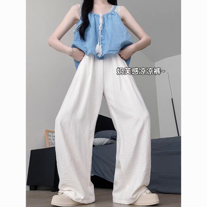 Màu Trắng Sữa Quần Yamamoto Nữ Quần Ống Rộng Rộng Mùa Xuân Hè Slim Drap Mỏng Cao Cấp Thẳng Qu