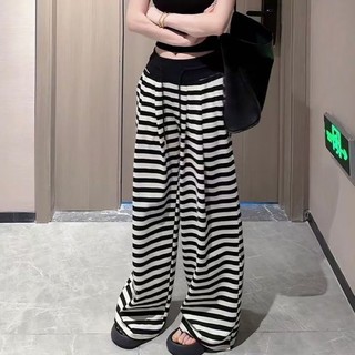 Quần ống rộng sọc trắng đen cho những cô nàng nóng bỏng Quần cạp cao thường ngày Mùa hè Lười