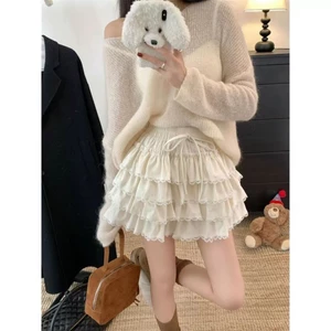 Váy Puff phối ren ngọt ngào nữ eo thun phối ren váy bánh ngọt
