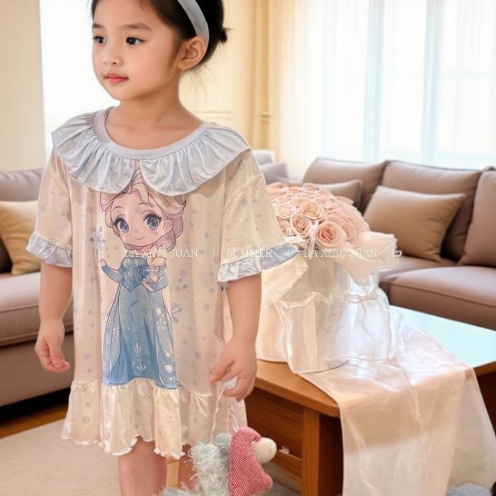 Váy Ngủ Bé Gái Ice Silk Váy Ngủ Trẻ Em Mùa Hè Công Chúa Elsa Phong Cách Bé Nhà Quần Áo Quần Á
