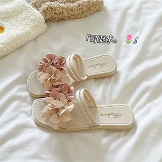 Giày sandal và dép đi trong nhà kiểu Pháp lười biếng kiểu hoa mùa hè dành cho nữ mùa hè phong