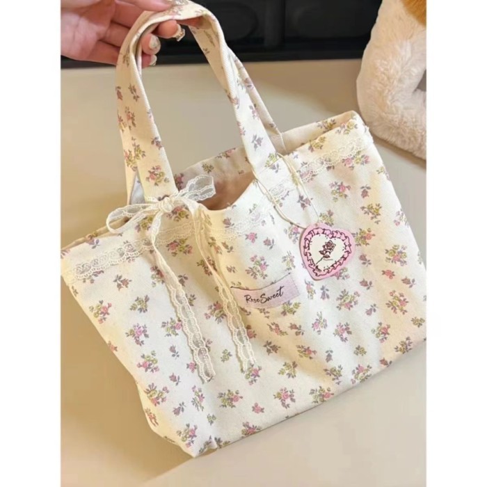 Túi tote canvas hoa dung tích lớn phong cách Hàn Quốc túi đeo vai hoa phong cách rừng túi xách