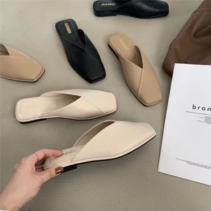 Nửa Dép Nữ Mùa Hè Mới Áo Khoác Ngoài Mũi Vuông Giày Sandal Nữ Đế Mềm Đế Mềm Lười Con La