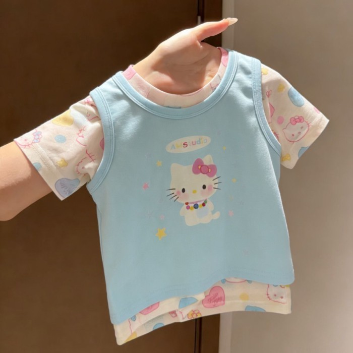 Mùa hè mới phong cách hoạt hình phong cách bé gái quần áo trẻ em bé dễ thương và ngọt ngào mè