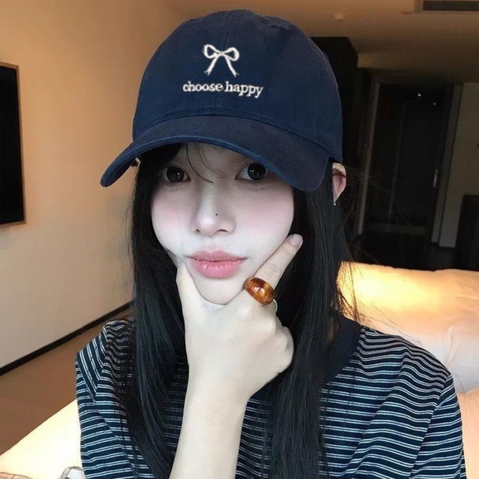 Mũ bóng chày nữ phiên bản Hàn Quốc, mũ lưỡi trai thắt nơ, kiểu dáng mới đa năng, thêu đầu to,
